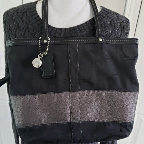 EUC Coach Black Canvas Signature Stripe Bag - Picture 2 of 4